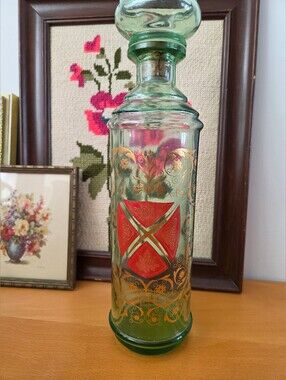 Vintage 1960s Old Fitzgerald Green Glass Whiskey Decanter